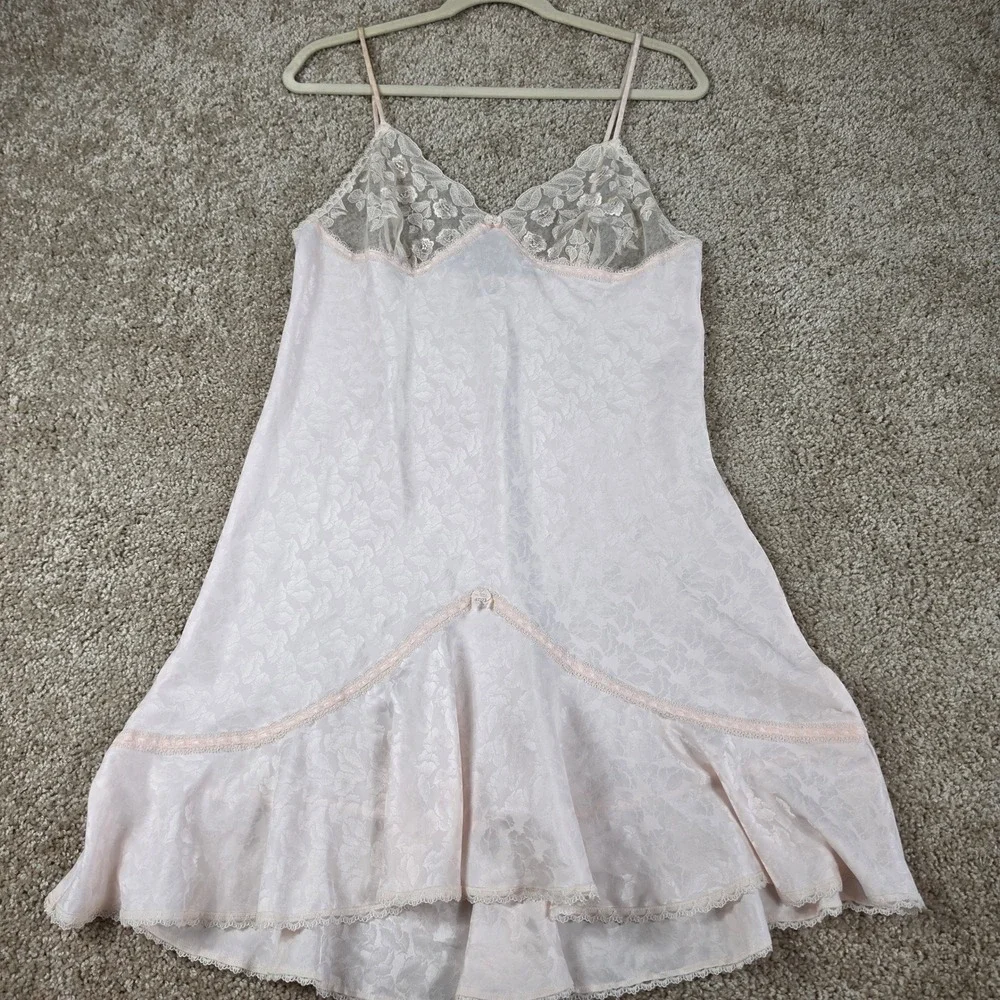 Wacoal Chemise Nightgown Pink Floral Jacquard Lace Trim Vintage Style 34
